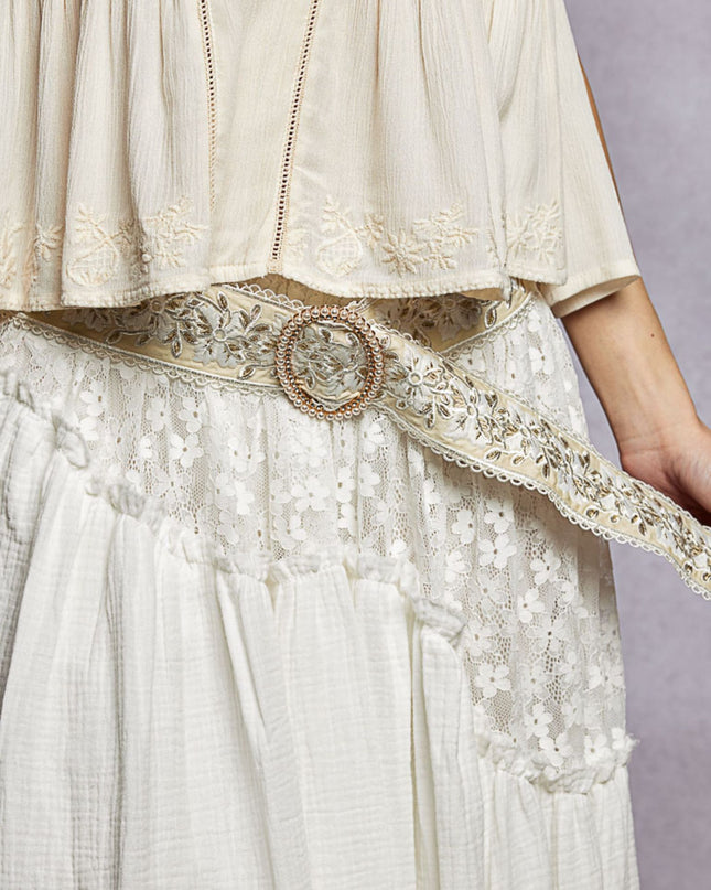 Floral Embroidered Pearl Buckle Belt