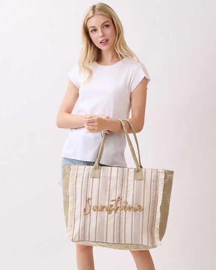 Sunshine Stripe Fringe Tote Bag