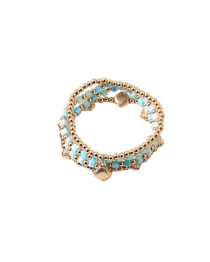 Clam Shell Charm Cube Bead Gold Ball Bead 4 Bracelet Set
