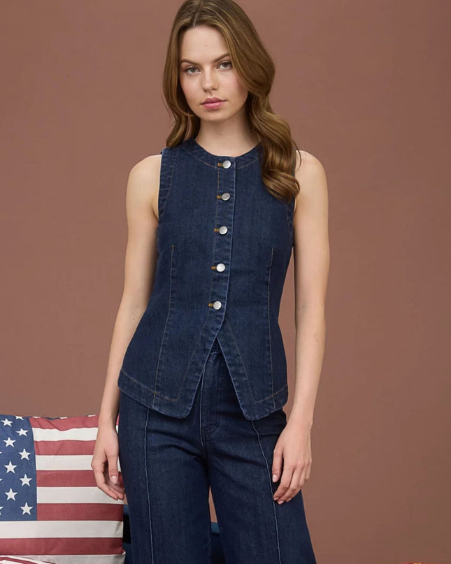 Button Down Sleeveless Denim Vest
