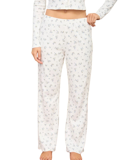 Elastic Waist Floral Pointelle Knit Pants