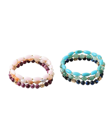 Oval Bead Gold Ball Bead 3 Bracelet Set