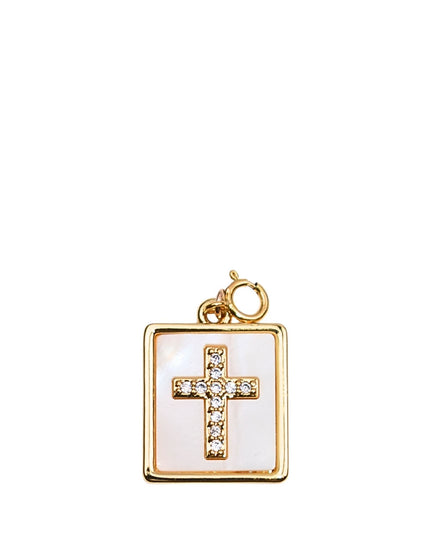 Cross Inlay Rectangle White Shell Gold Charm