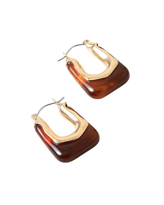 Resin Gold Metal Trim Square Hoop Earrings