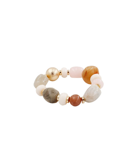 Matte Gold Ball Mixed Natural Stones Beaded Stretchable Bracelet