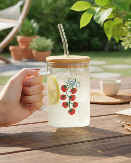 Off The Vine Square Glass Cup With Lid 20 oz