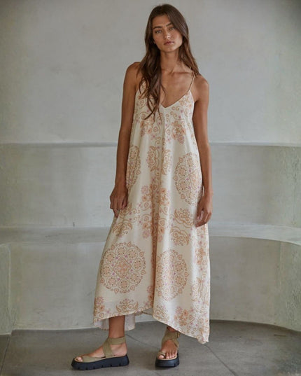 Cleo Mandala Floral Print Spaghetti Strap Maxi Dress