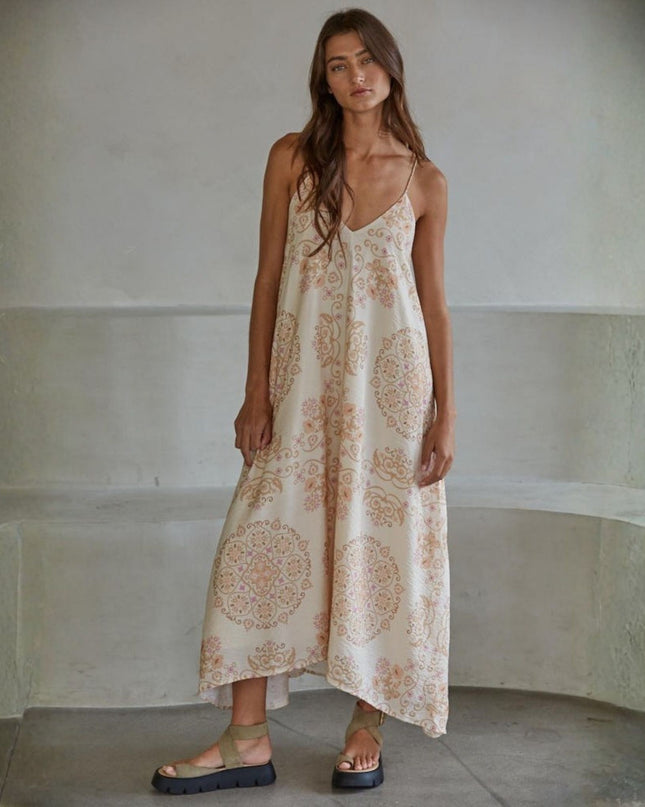 Cleo Mandala Floral Print Spaghetti Strap Maxi Dress