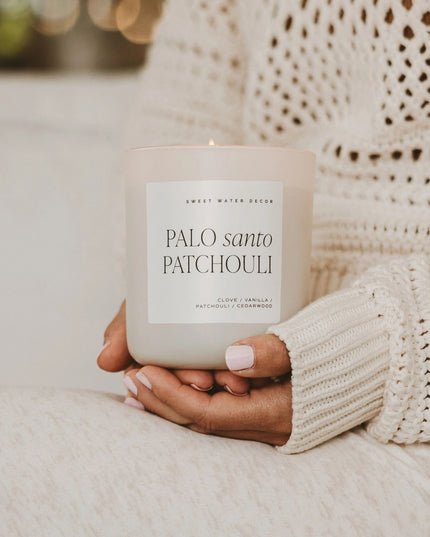 Palo Santo Patchouli 15oz White Candle