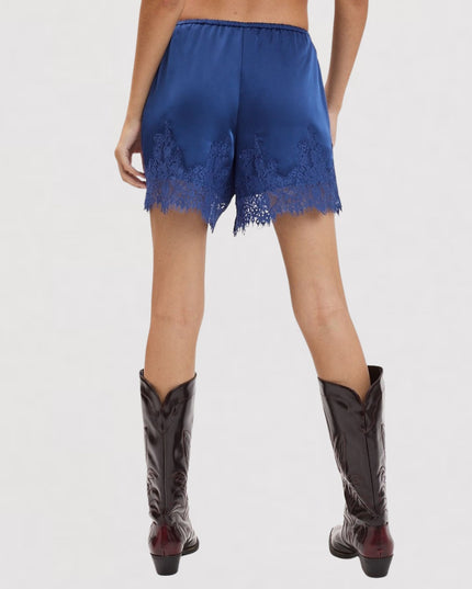 Satin Lace Trim Elastic Waist Shorts