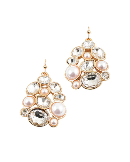 Teardrop Pearl Crystal Stone Cluster Earrings