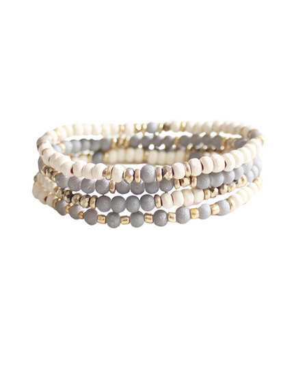 Wood Mixed Beads Thin Stretchable 4 Bracelet Set