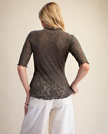 Textured Lace Half Sleeve Fitted Top