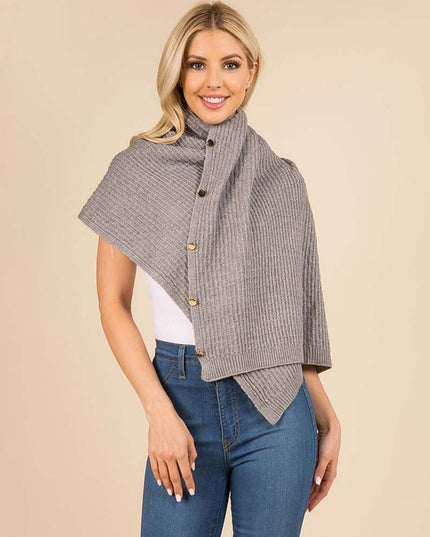 Convertible Button Up Waffle Knit Shawl Cape Poncho
