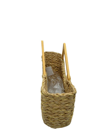 Large Straw Wood Point Handle Tote