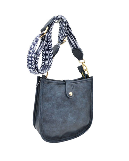 Stripe Strap Button Closure Messenger Bag
