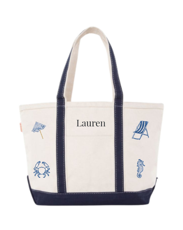 Nautical Medium Tote Name and 4 Icons Personalized Canvas Bag