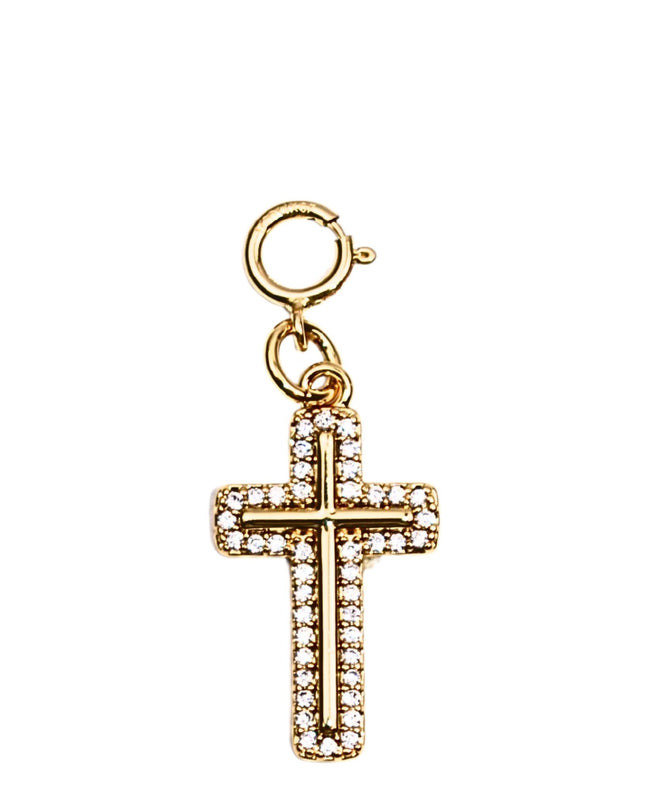 Layered Cross Crystal Detail Gold Charm