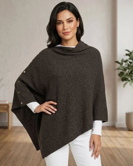 Convertible Button Detail Asymmetrical Poncho Wrap Shawl