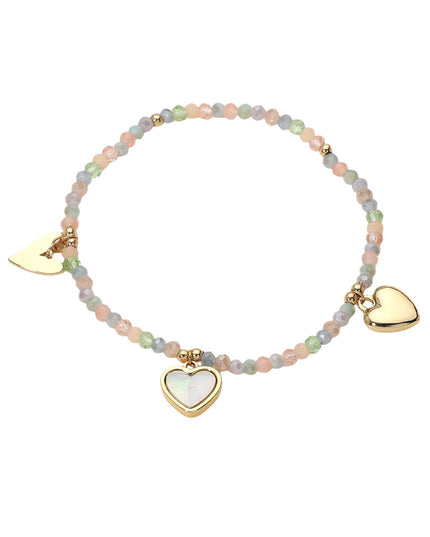 Gold Pearl Heart Charm Beaded Bracelet
