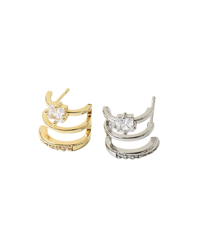 CZ 3 Row Huggie Earrings
