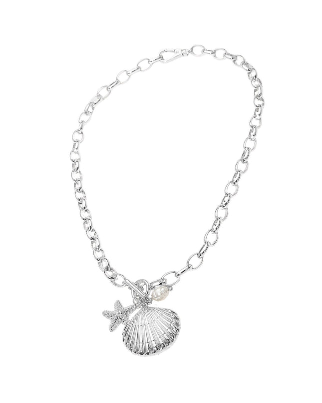 Seashell Starfish Pearl Charm Toggle Chunky Chain Necklace