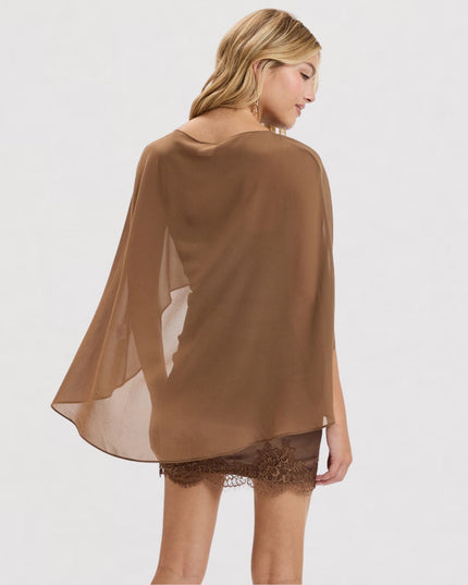 Sheer Shawl Lace Trim Satin Mini Dress