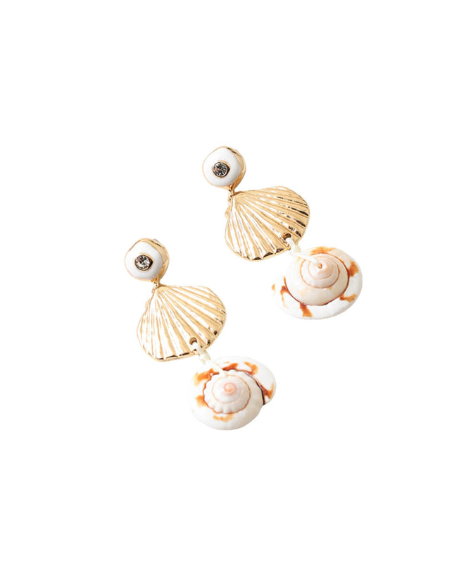 Metal Natural Seashell Crystal Droplet Earrings