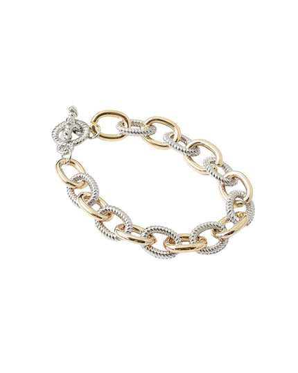 Oval Link Two Tone Plain Twisted Metal Toggle Bracelet