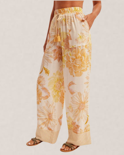 Stripe Contrast Floral Print Lounge Pants
