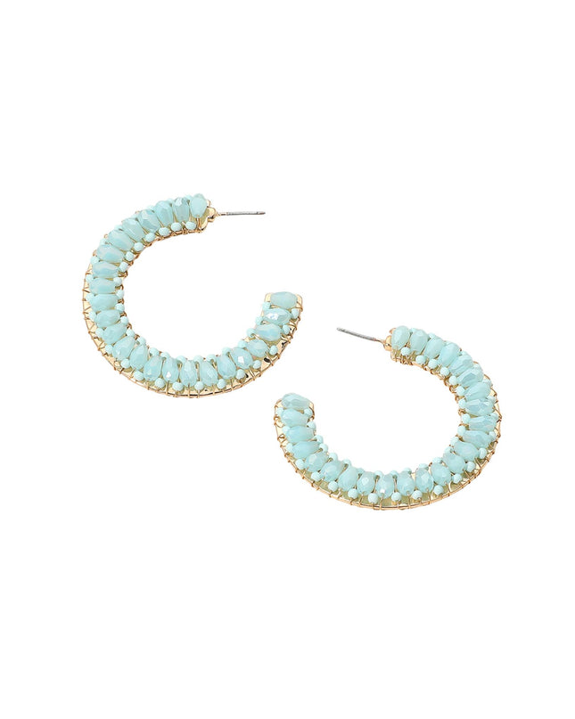 Seed Beaded Gold Wire Wrapped Hoop Earrings