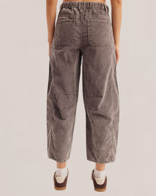 Barrel Fit Tie Waist Corduroy Pants