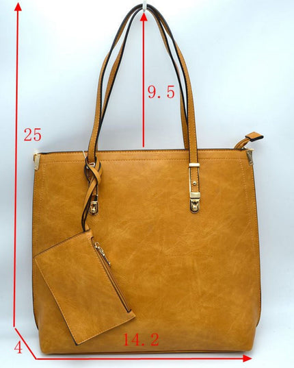 Large Tote With Gold Buckle Strap And Wristlet