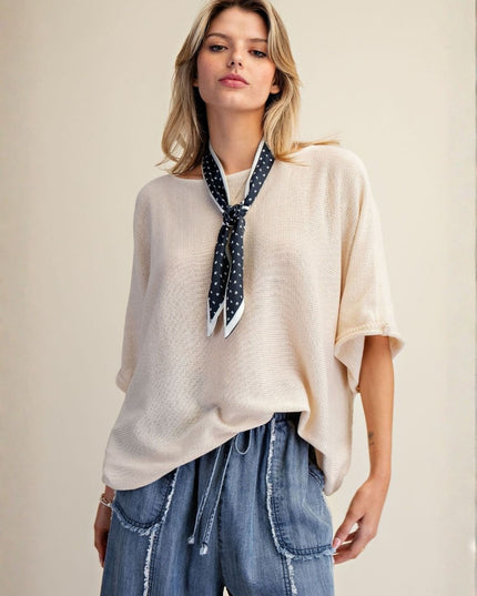 Boat Neck Short Sleeve Knit Sweater Top