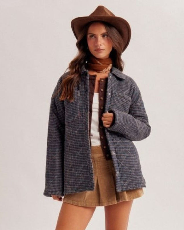 Checker Print Puffer Shacket