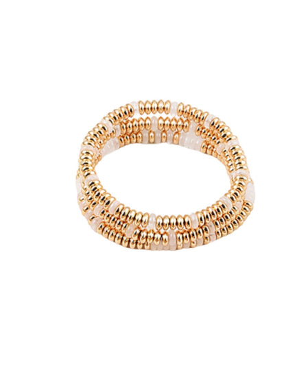 Spaced Resin Bead Gold Metal Stretch 3 Bracelet Set