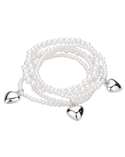 Heart Charm Pearl Bead 5 Bracelet Set