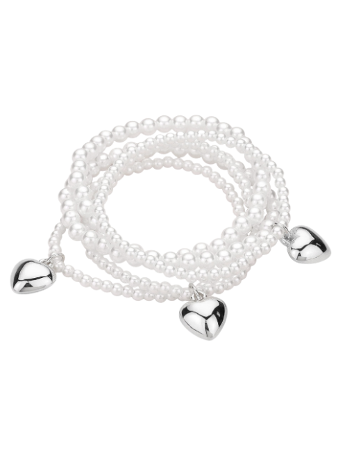 Heart Charm Pearl Bead 5 Bracelet Set