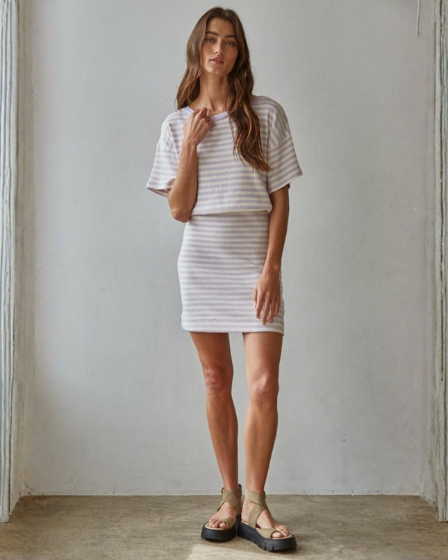 Marley Short Sleeve Ribbed Striped Mini Dress