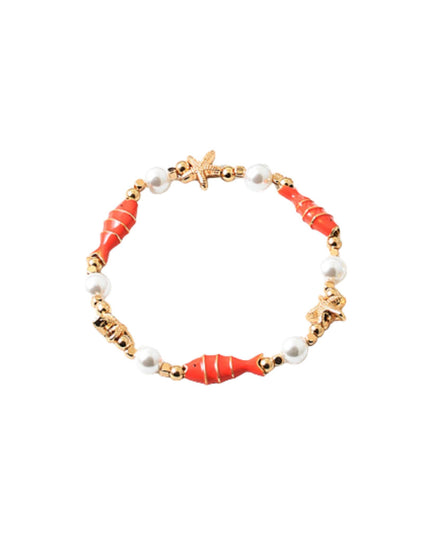Enamel Fish Gold Starfish Pearl Stretch Bracelet