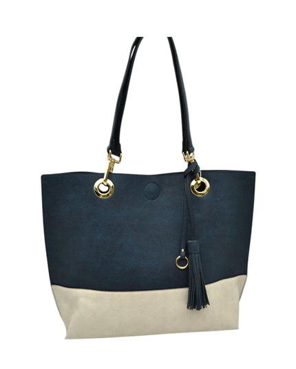 Gold Grommet Two Tone Tote Bag & Crossbody Bag