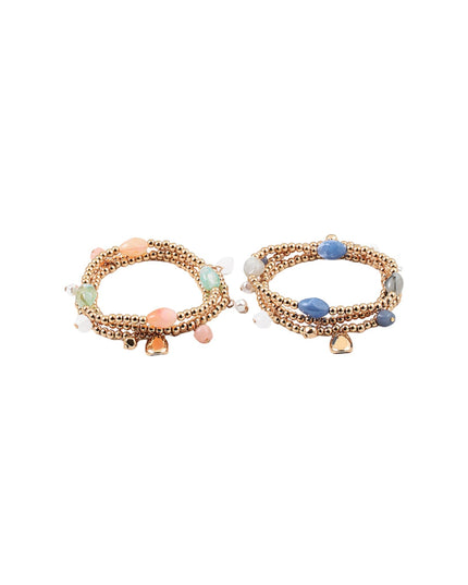 Natural Stone Charm Gold Ball Bead 3 Bracelet Set