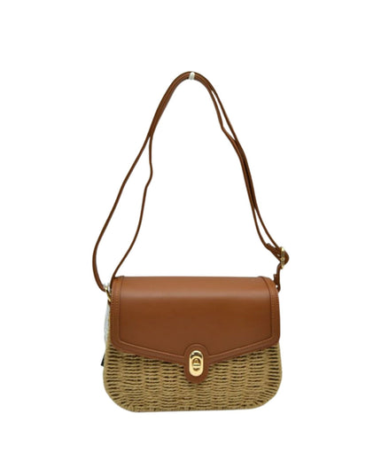 Vegan Leather Closure & Strap Straw Crossbody Bag