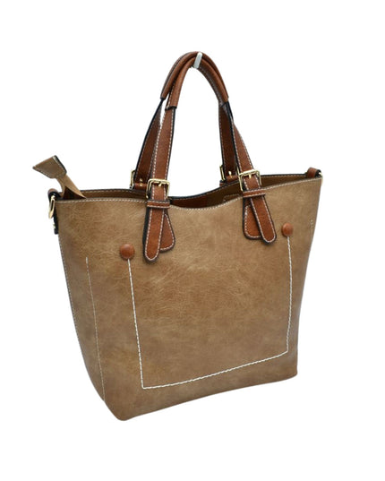 Brown Strap Front Pocket Handbag