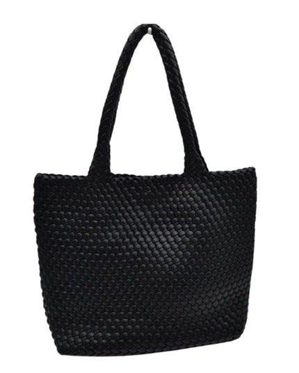Woven Double Strap Woven Leather Tote Bag With Pouch