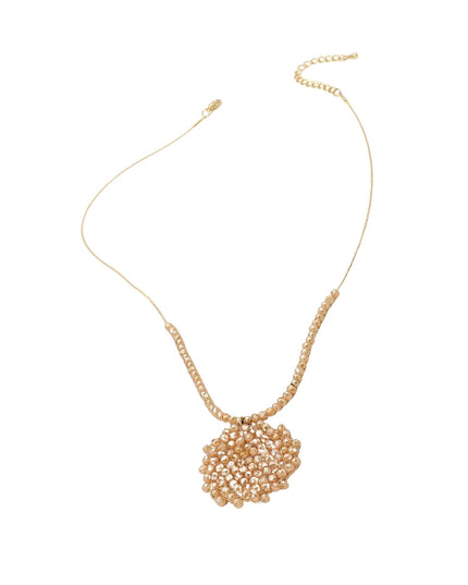 Round Beaded Pendant Gold Metal Statement Necklace