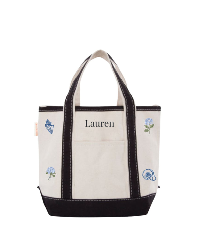Nautical Small Tote Name and 4 Icons Personalized Canvas Bag