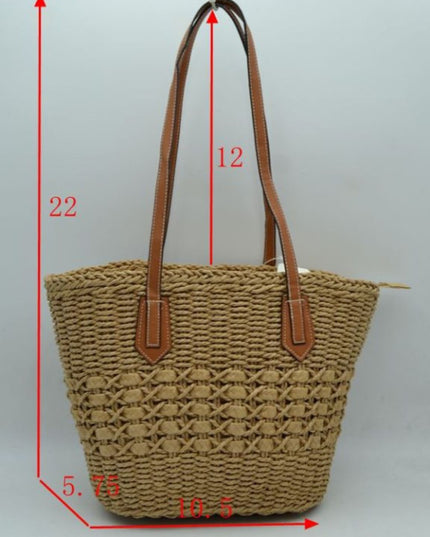 Contrast Straw Detail Vegan Leather Strap Straw Shoulder Bag