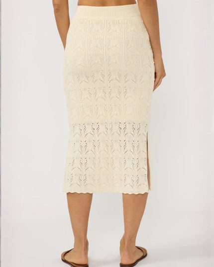 Harley Pointelle Ribbed Waist Side Slits Midi Skirt
