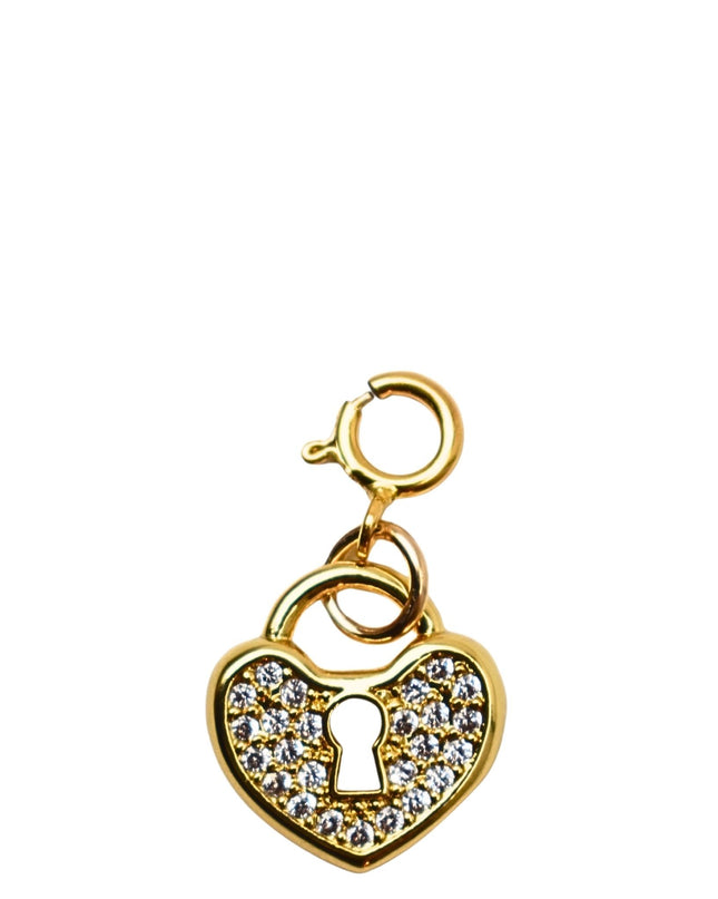 Rhinestone Keyhole Heart Gold Charm